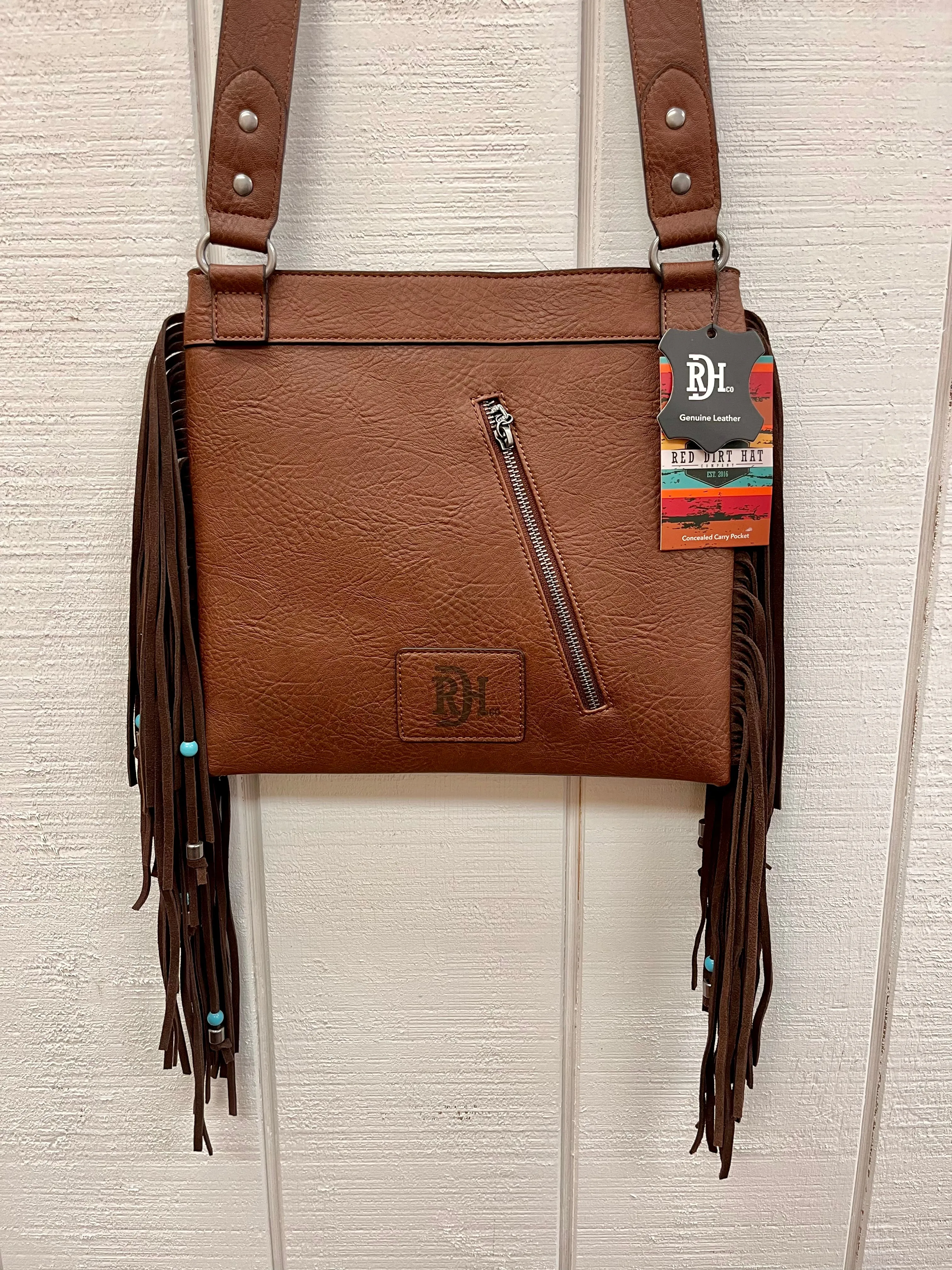 Red Dirt Hat Co Ladies Genuine Leather Rocket Cowgirl W/ Fringe Leather Concealed Carry Crossbody 24120948