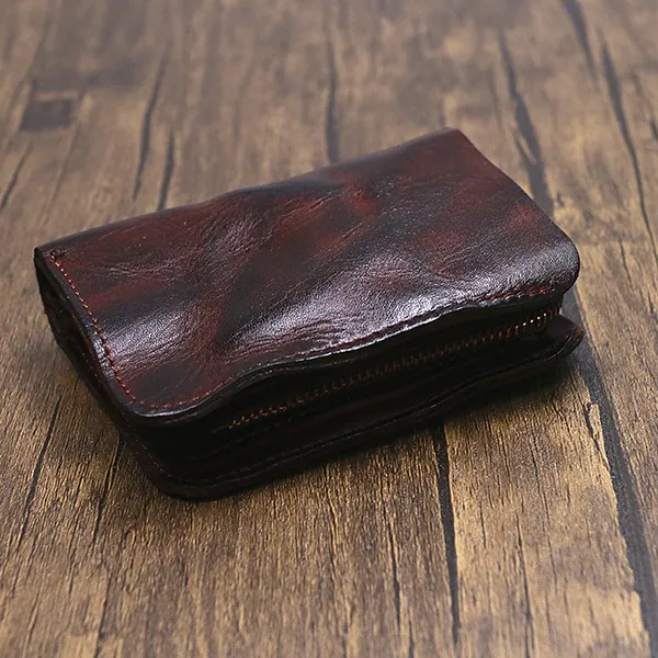 Retro Leather Zipper Handmade Wallets