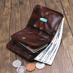 Retro Leather Zipper Handmade Wallets