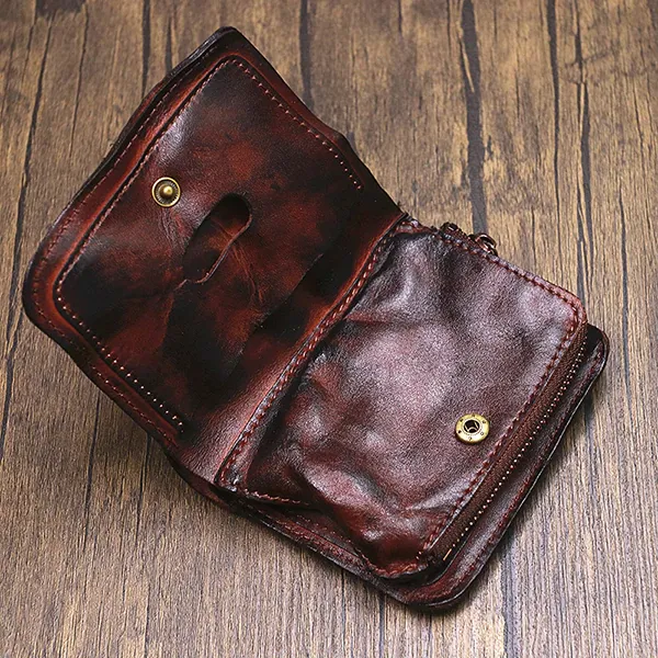 Retro Leather Zipper Handmade Wallets