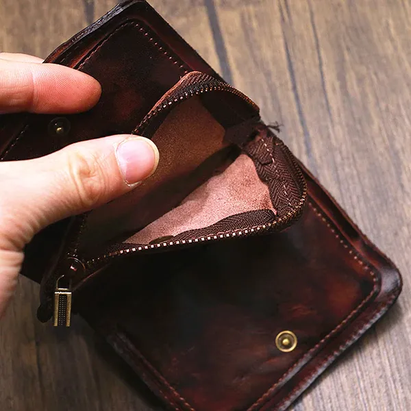 Retro Leather Zipper Handmade Wallets