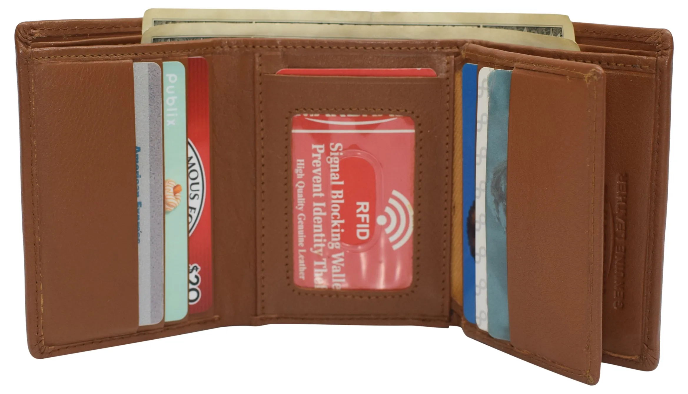 RFID Blocking Genuine Leather Trifold Classic Style Wallet 631107