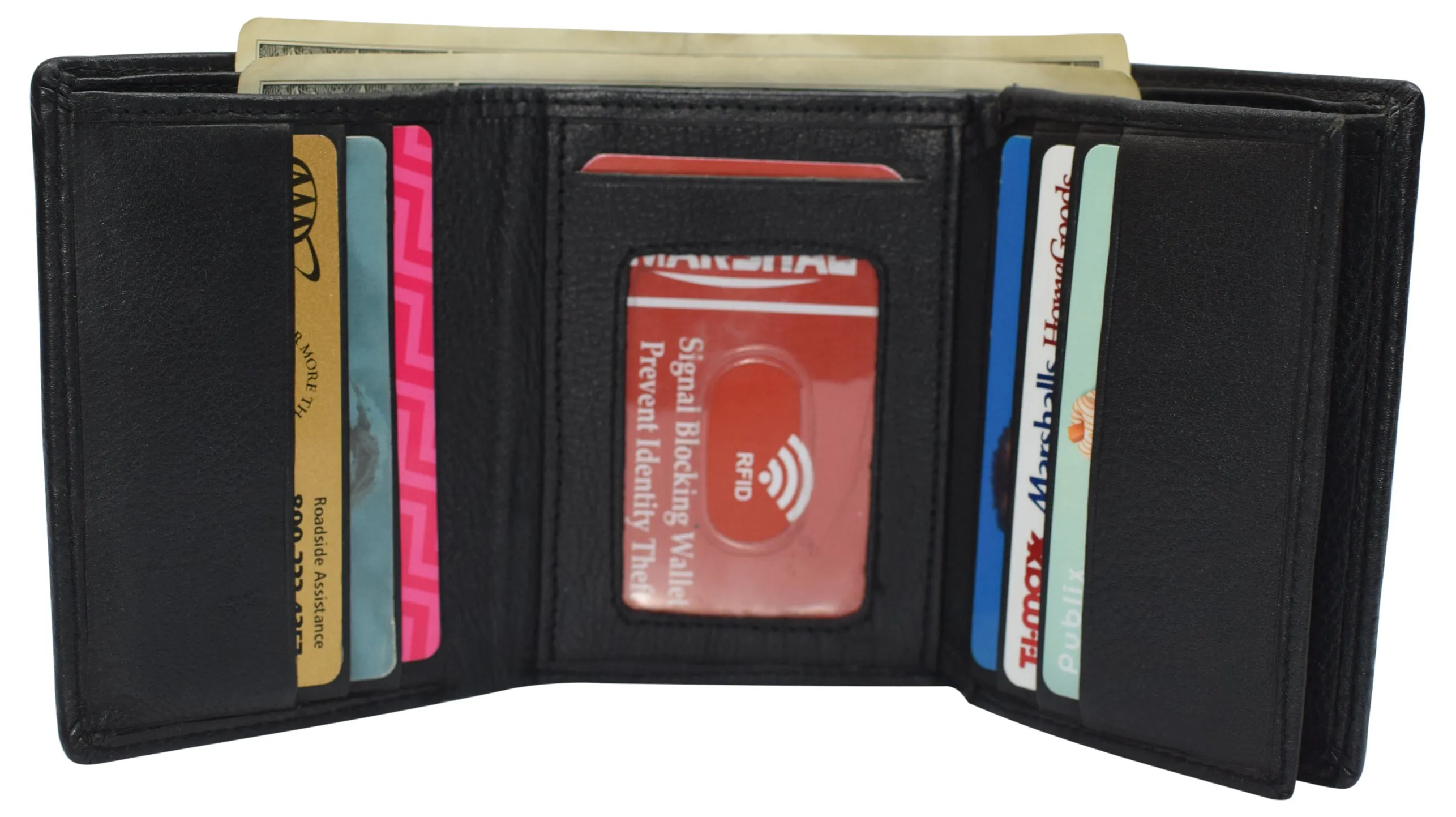 RFID Blocking Genuine Leather Trifold Classic Style Wallet 631107