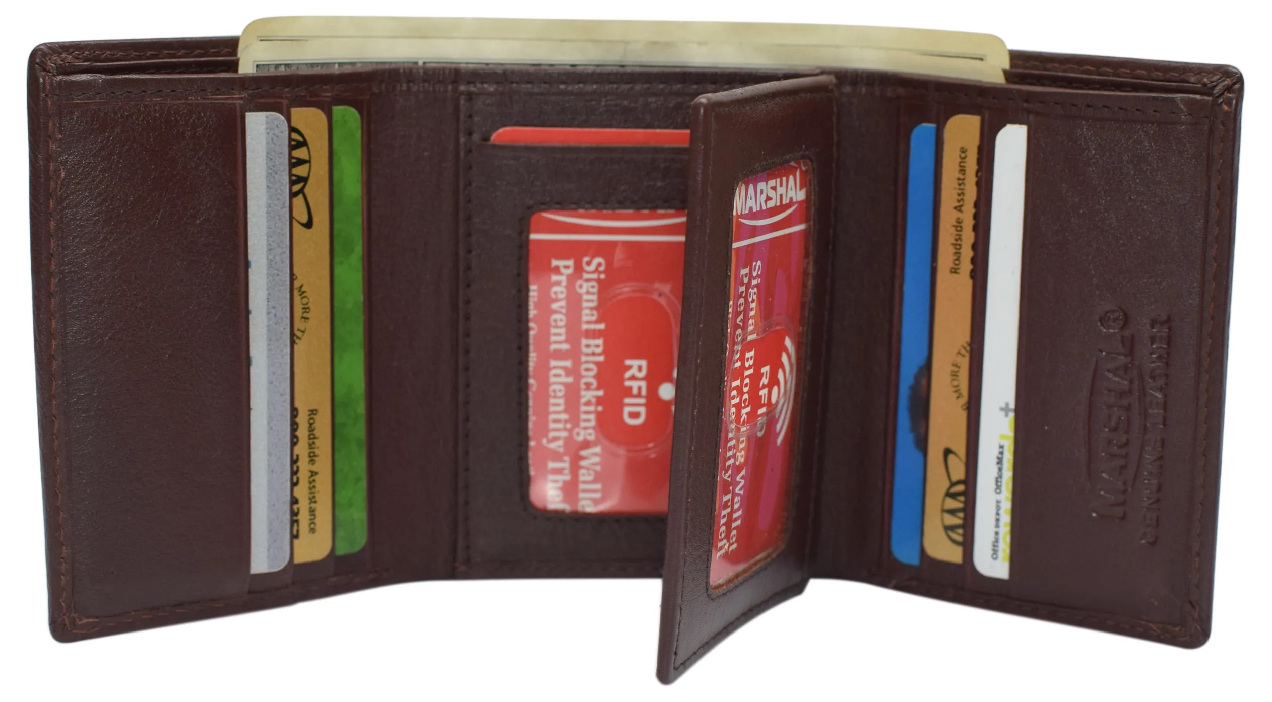 RFID Blocking Genuine Leather Trifold Classic Style Wallet 631107