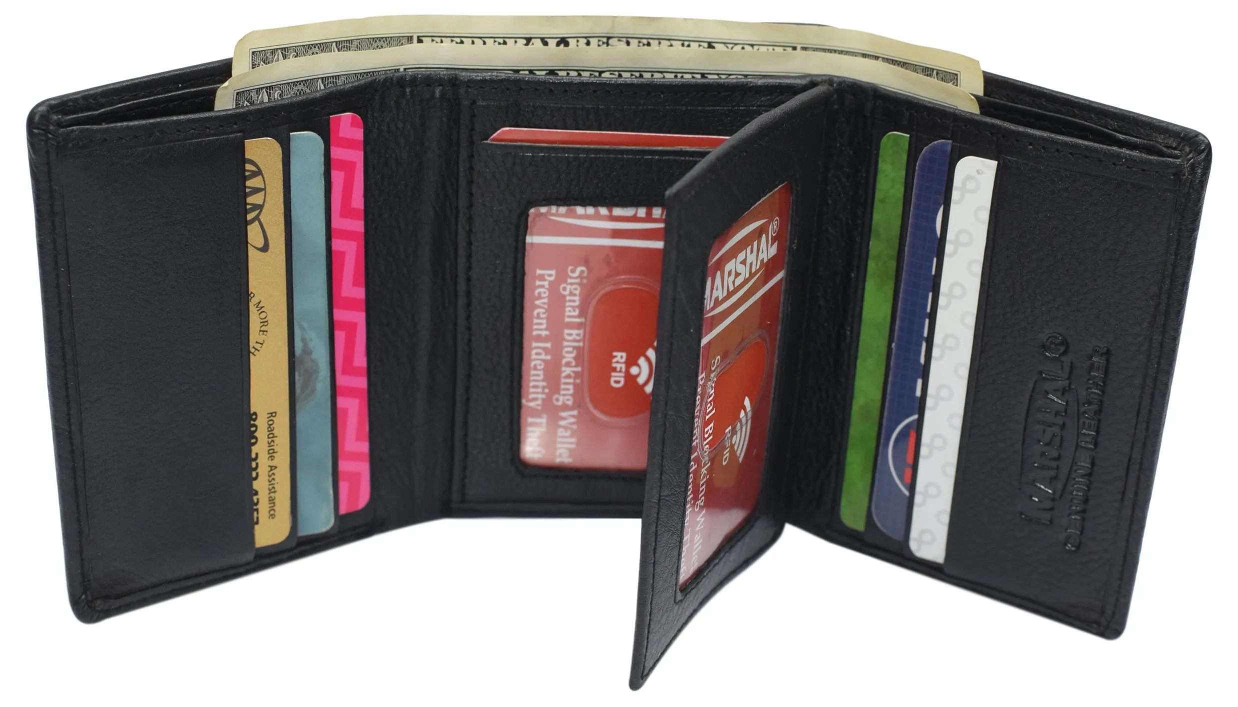 RFID Blocking Genuine Leather Trifold Classic Style Wallet 631107