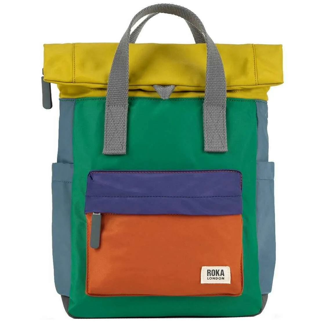 Roka Canfield B Small Creative Waste Colour Block Recycled Nylon Backpack - Green/Yellow/Orange