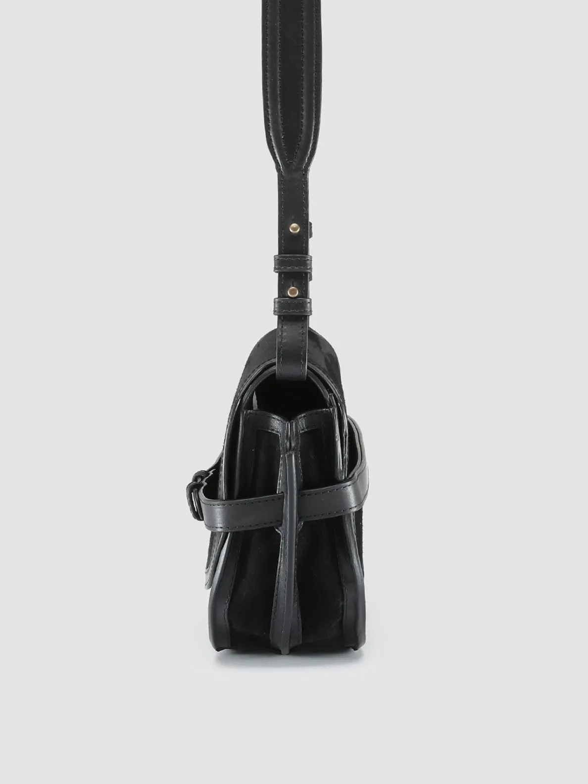 SADDLE 011 - Black Leather and Suede Crossbody Bag