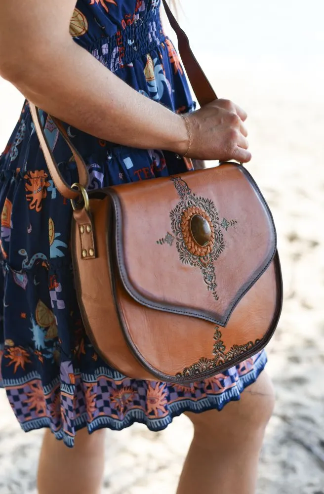 Saffron Leather Carved Bag