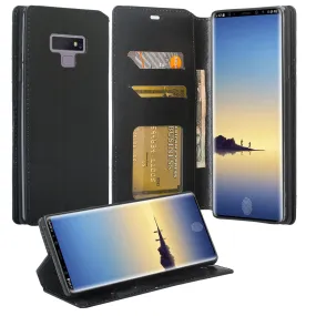 Samsung Galaxy Note 9 Case, SM-N960U, Slim Flip Folio [Kickstand] Pu Leather Wallet Case with ID & Card Slots & Pocket - Black