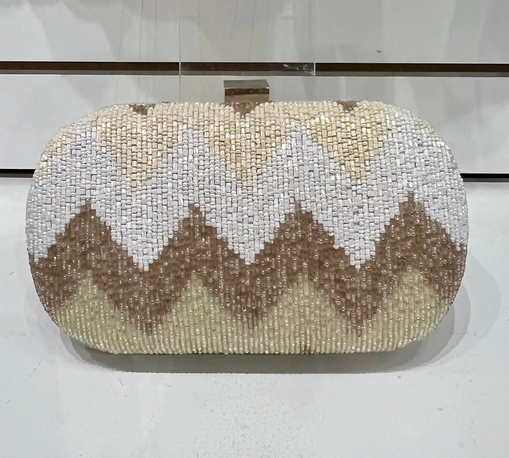 Santi Beaded Silk Clutch Handbag - Taupe