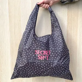 Secret Sh*t Black Polka Dot Nylon Tote Bag