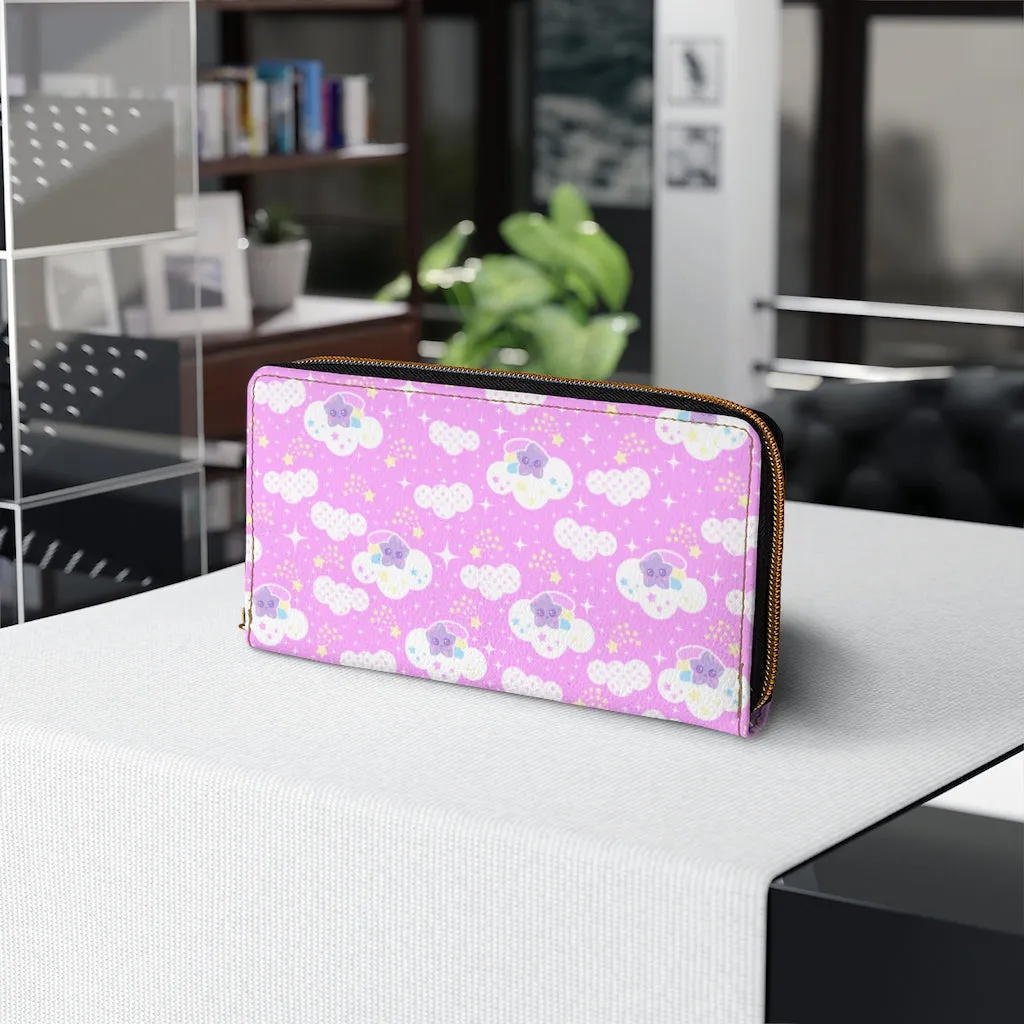 Shooting Star Clouds Pink Zipper Wallet