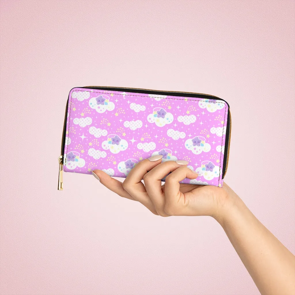 Shooting Star Clouds Pink Zipper Wallet