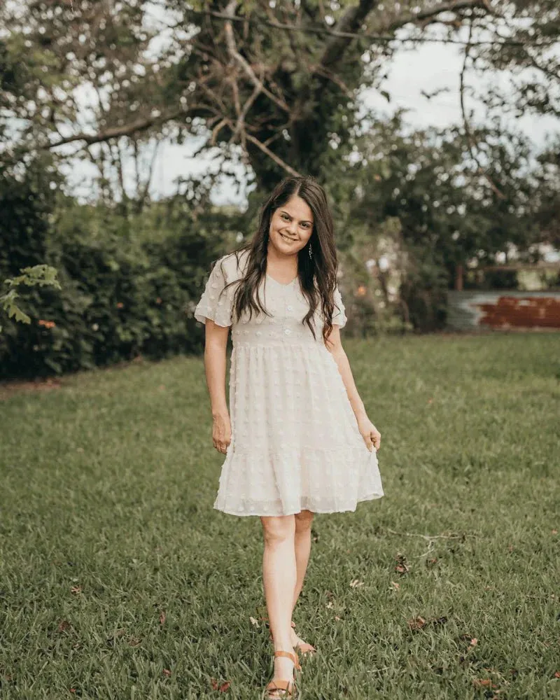 SHORT SLEEVE DOT DRESS - IVORY