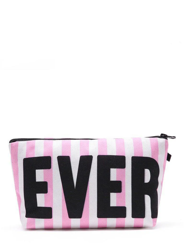 Slogan & Striped Print Cosmetic Pouch