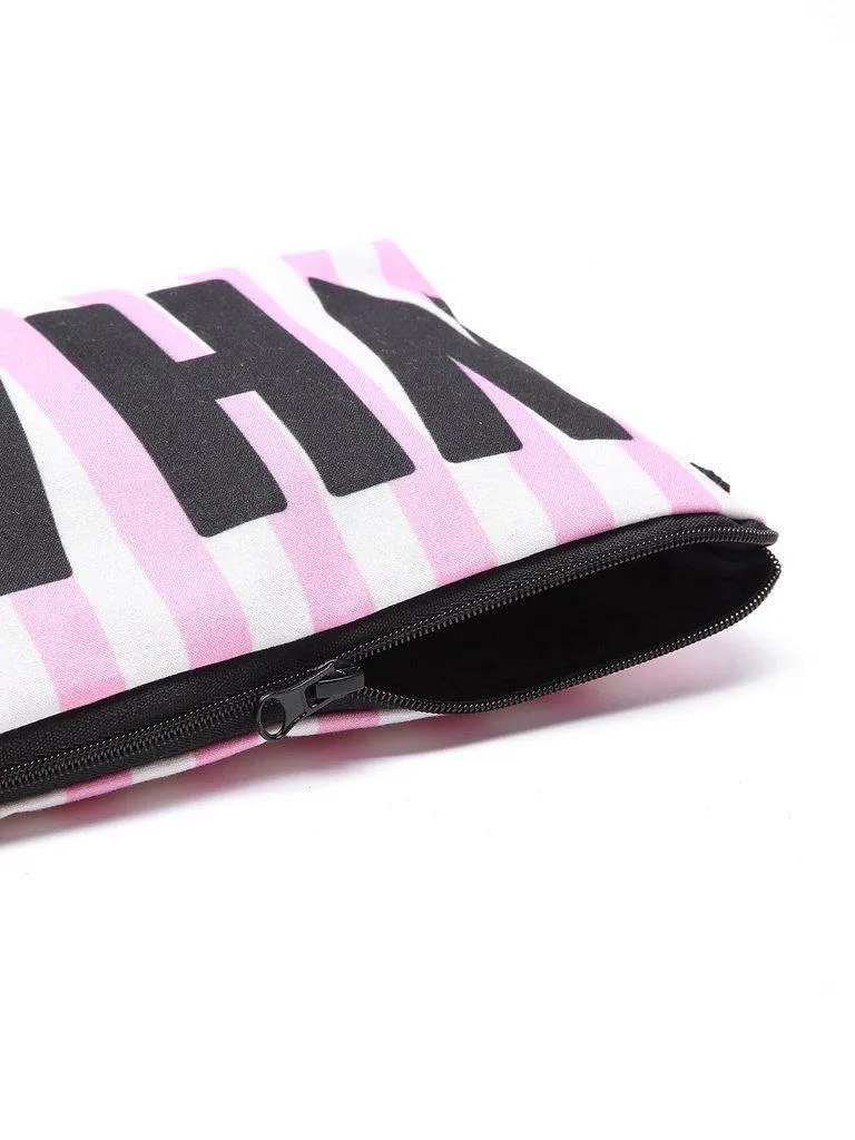 Slogan & Striped Print Cosmetic Pouch