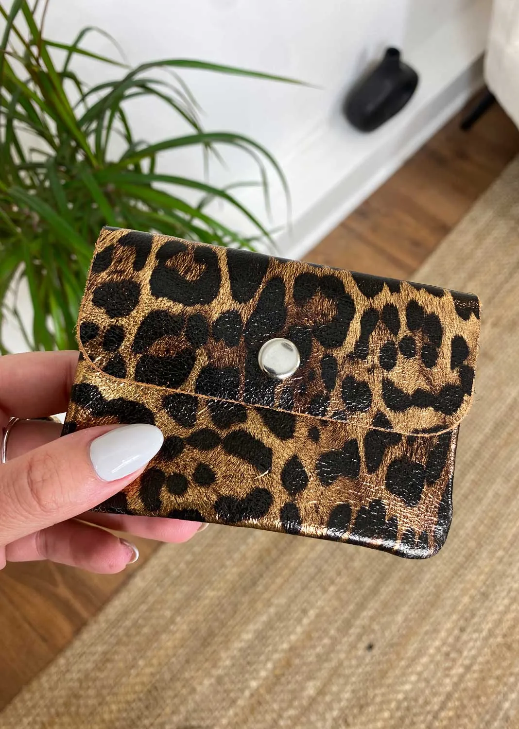 Small Metallic Leather Coin Purse - Bronze Leopard