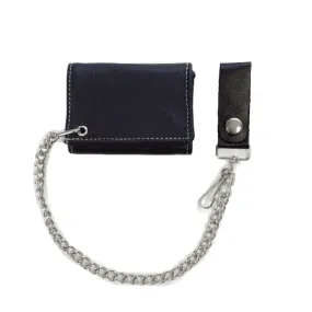 Soft White Stitch Tri-Fold Wallet w/ Chain