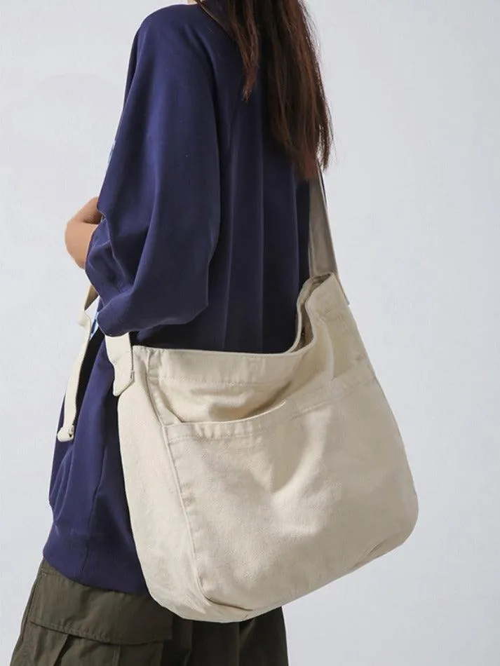 Solid Color Canvas Large Capacity Crossbody Bag