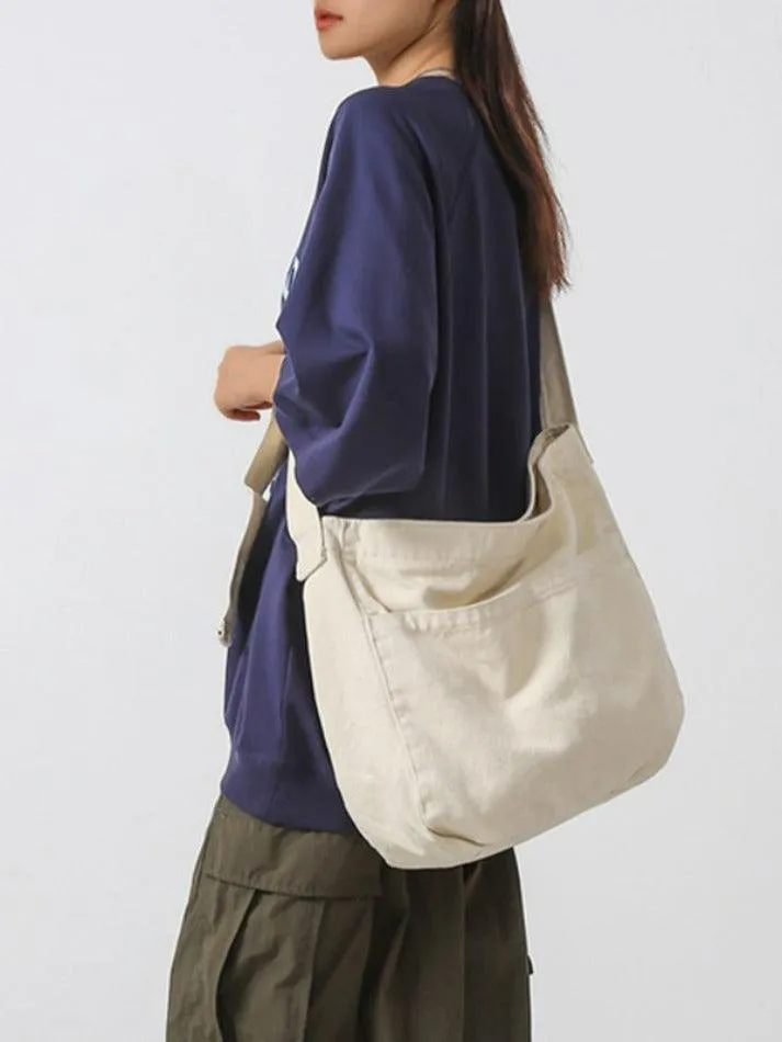 Solid Color Canvas Large Capacity Crossbody Bag