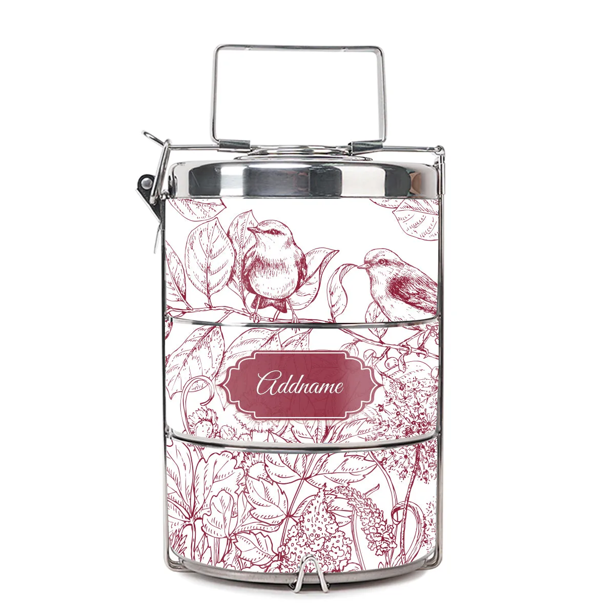 Song Birds Artline Series 3-Tier Premium Small 11.5cm Tiffin Carrier [FREE Custom Add Name]