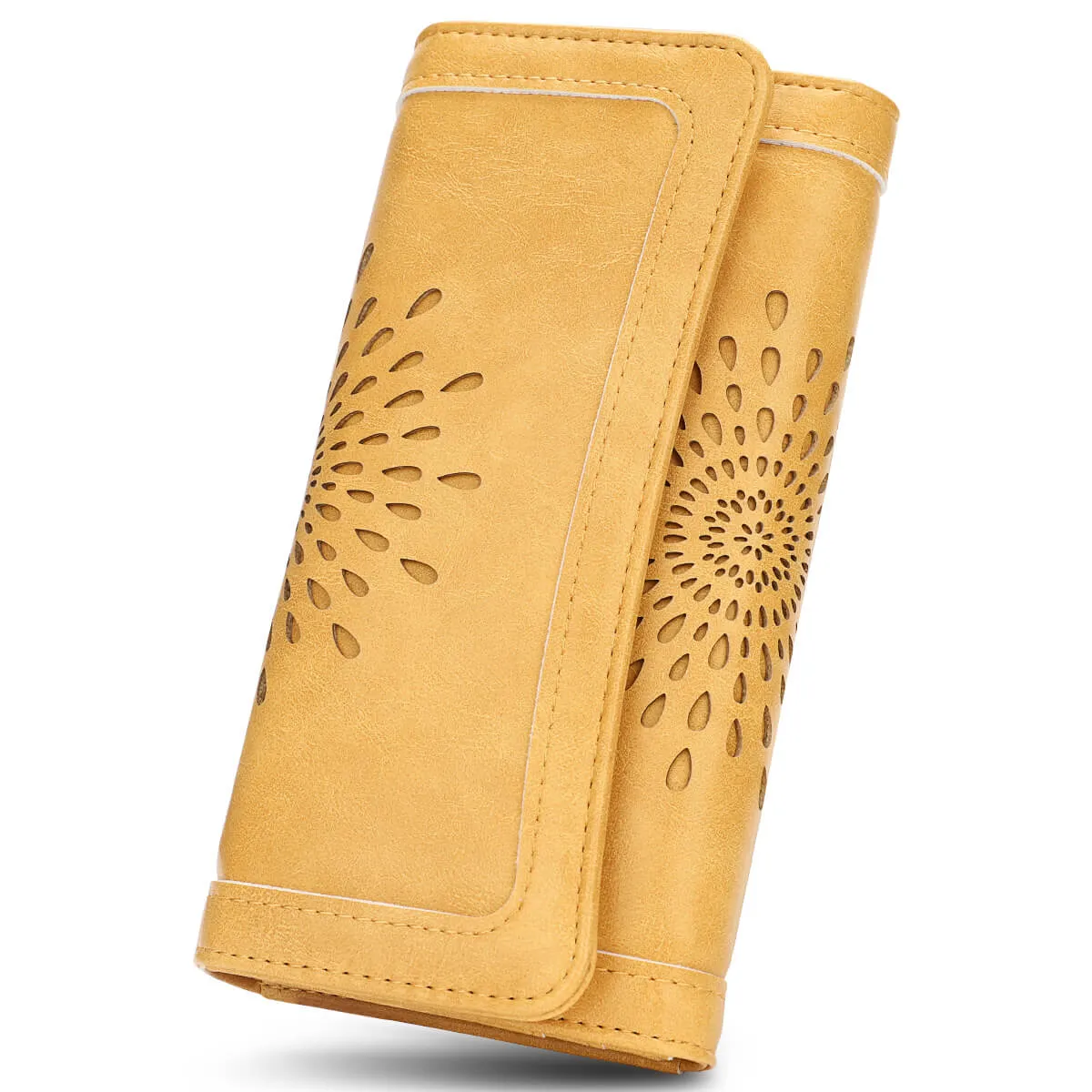 SunFlower Wallet For Women RFID Blocking Slim Minimalist Ladies Long Clutch Purse Credit Card Holder Slots with Zipper Pocket-Yellow