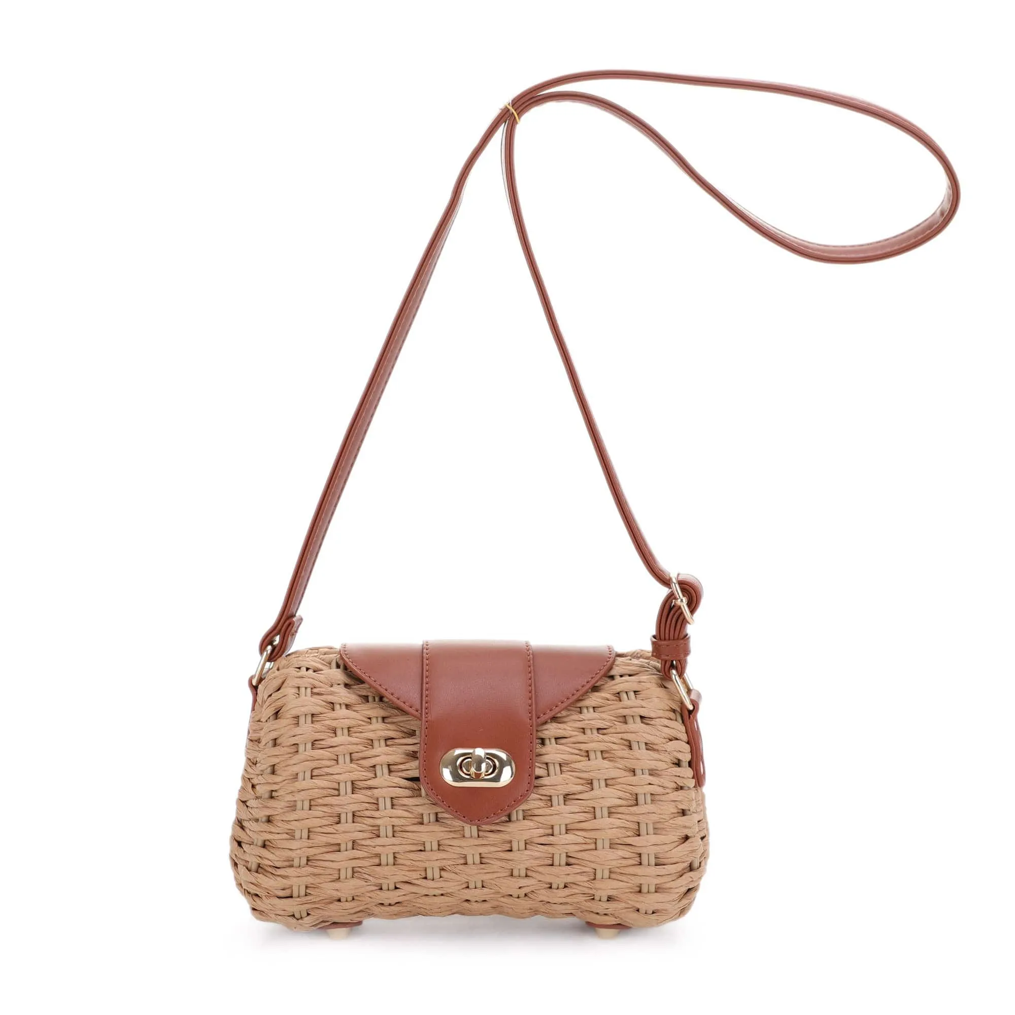 SW20569 Deandra Rattan Twist Lock Crossbody Bag