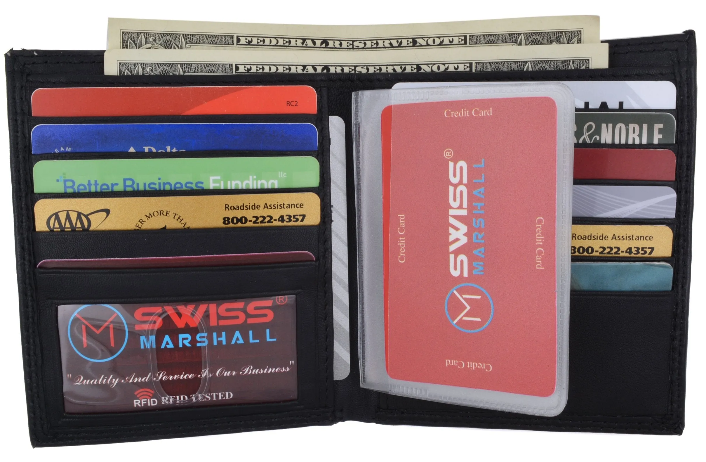 Swiss Marshall RFID Blocking Men's Slim Bifold Hipster Credit Card Premium Lambskin Leather European Wallet RFID512502