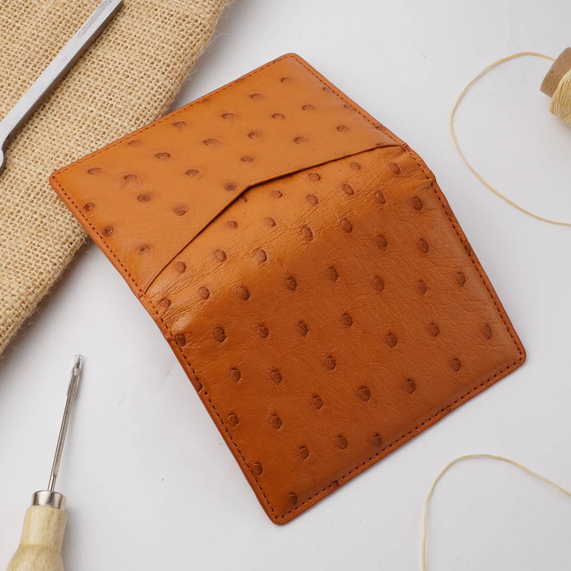 Tan Double Side Ostrich Leather Credit Card Holder | RFID Blocking | CARDOS-02