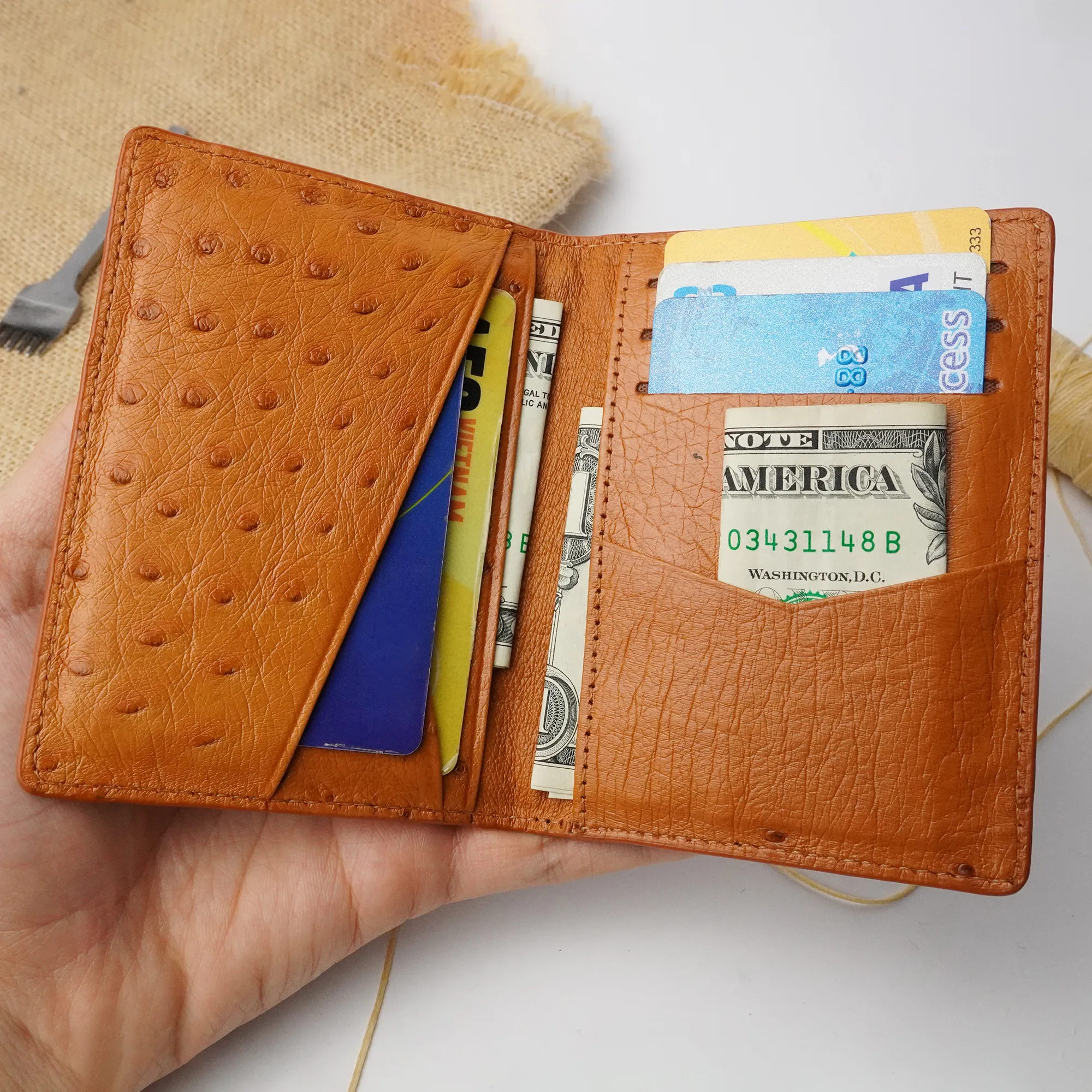 Tan Double Side Ostrich Leather Credit Card Holder | RFID Blocking | CARDOS-02