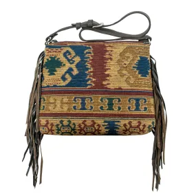 Tapestry & Leather Fringe Crossbody