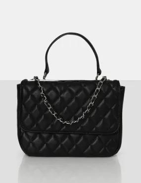 The Vienna Black Quilted Silver Detailing Crossbody Shoulder Handbag