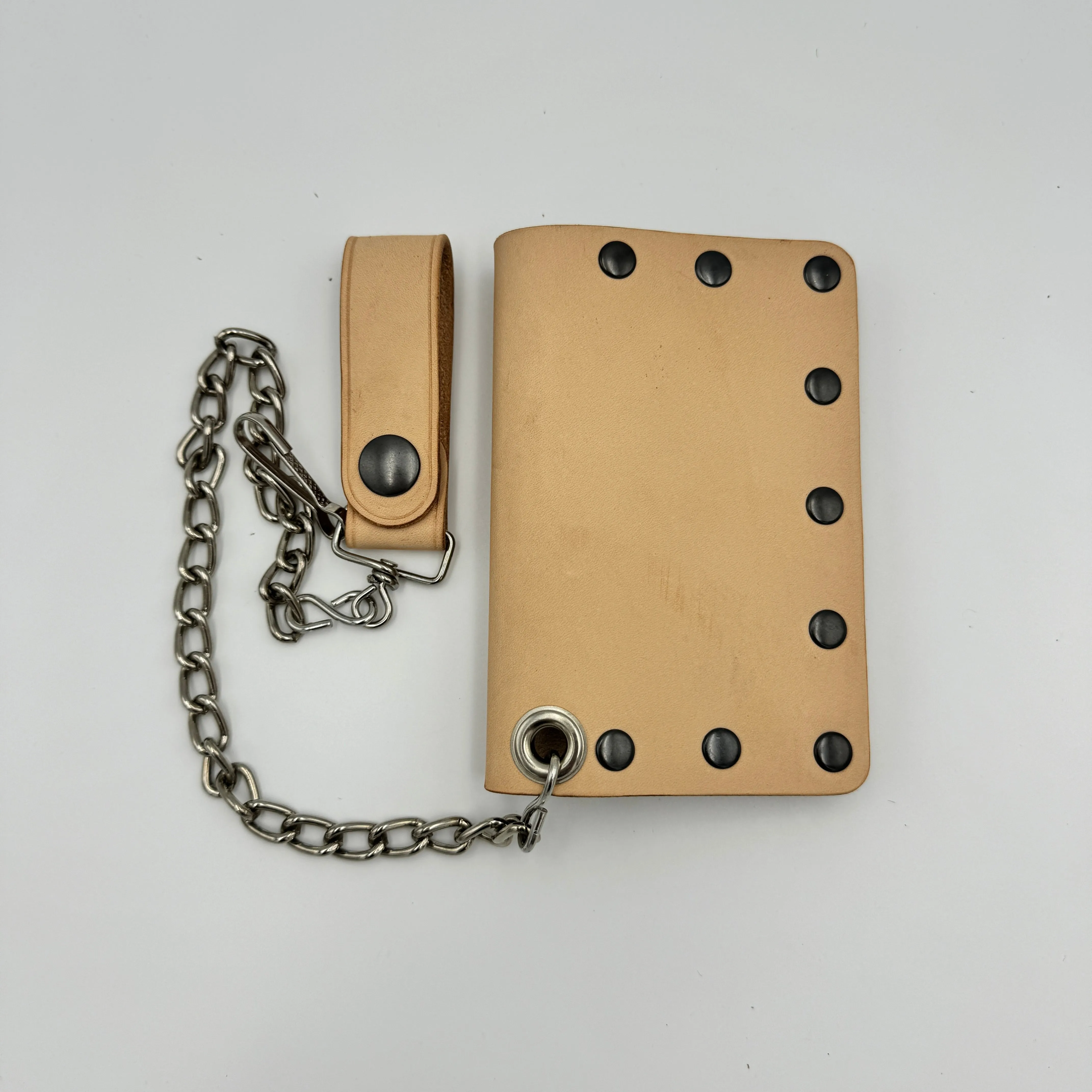 Veg Tan Biker Bifold Chain Wallet - Natural Vegetable Tanned Cowhide Leather with Rivets