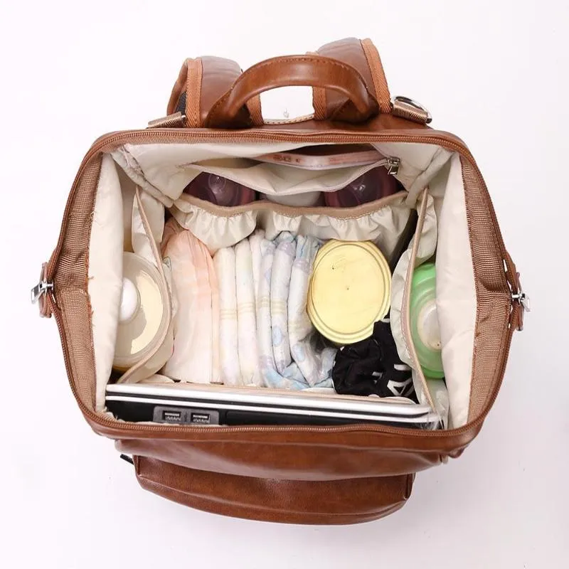 Versatile Leather Mommy Parent Diaper Bag Backpack