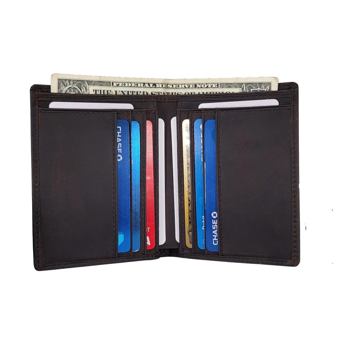 Vertical Style RFID Bifold in Crazy Horse Leather - Vertex