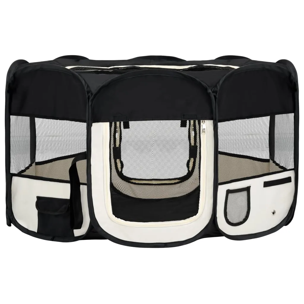 vidaXL Foldable Dog Playpen with Carrying Bag Black 145x145x61 cm