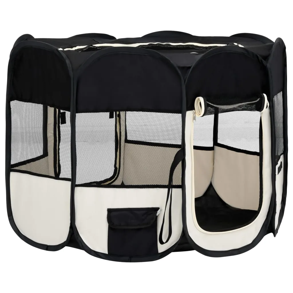 vidaXL Foldable Dog Playpen with Carrying Bag Black 90x90x58 cm