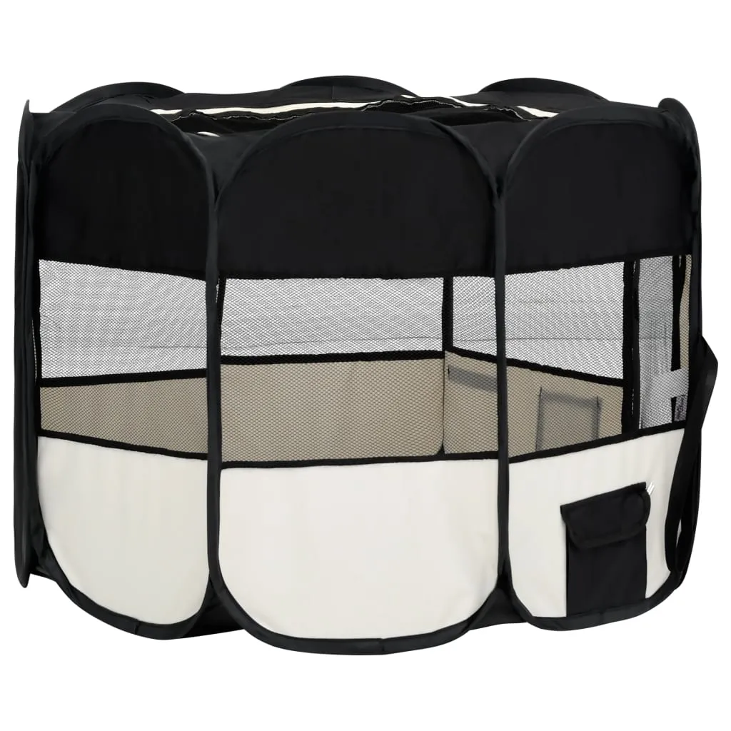 vidaXL Foldable Dog Playpen with Carrying Bag Black 90x90x58 cm