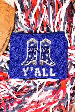 Viola Game Day Y'all Blue and White Seed Bead Coin Purse