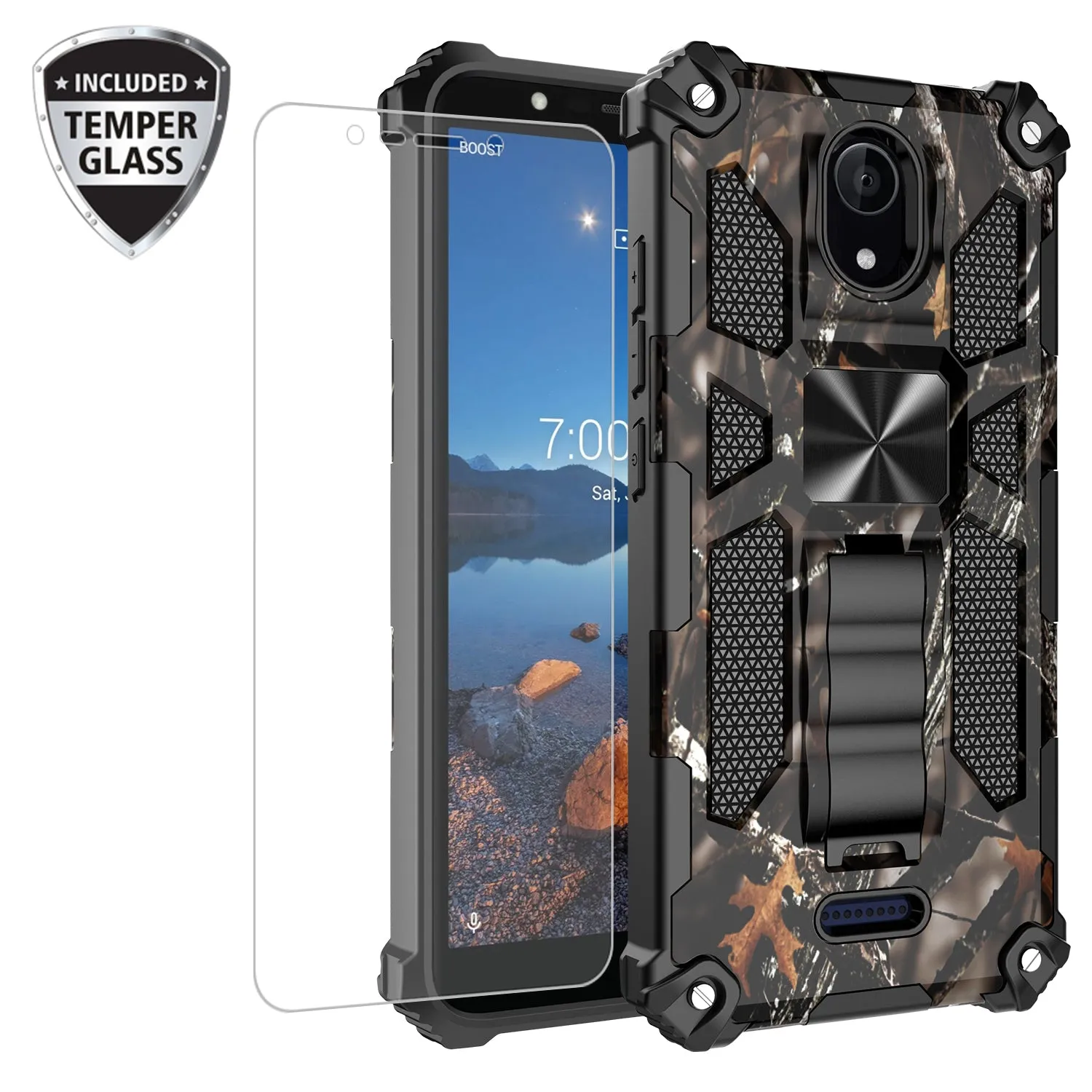 Wiko Ride 2 Case [Military Grade] Ring Car Mount Kickstand w/[Tempered Glass] Hybrid Hard PC Soft TPU Shockproof Protective Case - Black Tree