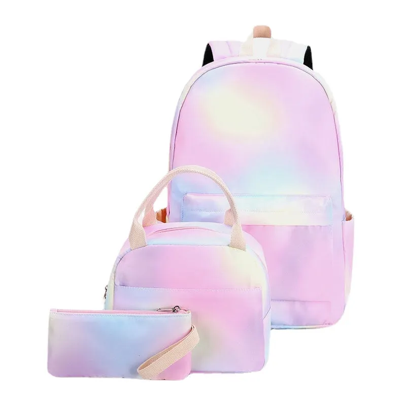 women 3pcssuits large capacity waterproof color gradients backpack schoolbag