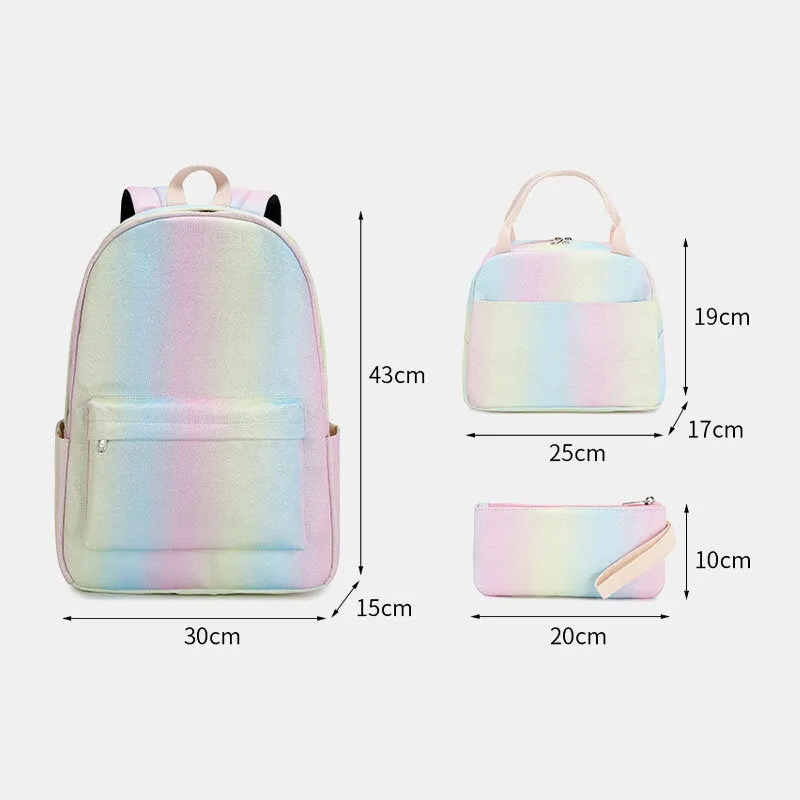 women 3pcssuits large capacity waterproof color gradients backpack schoolbag