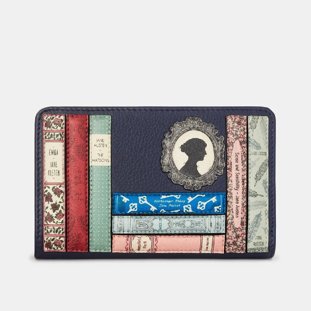 Yoshi Jane Austen Bookworm Navy Zip Around Leather Purse